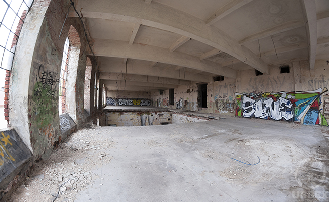 Urban exploration Łódź feet graffiti in abandoned factory uniontex
