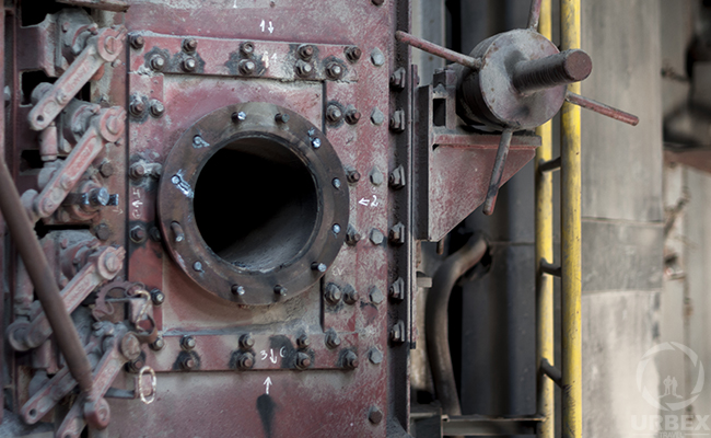 rusty device in an abandoned power plant