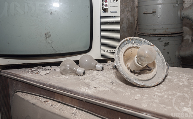 TV in abandoned shelter