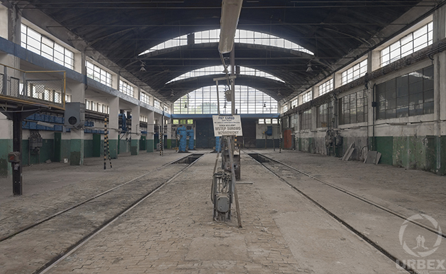 abandoned train repair hall