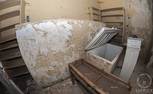 rusty fridge in abandoned palace
