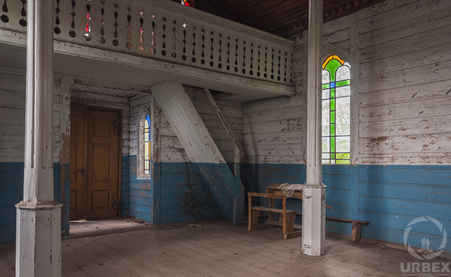 abandoned church with the stained glass
