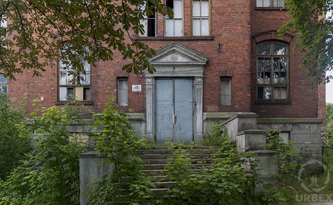 abandoned brick building between the trees