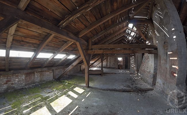 an attic in an abandoned building