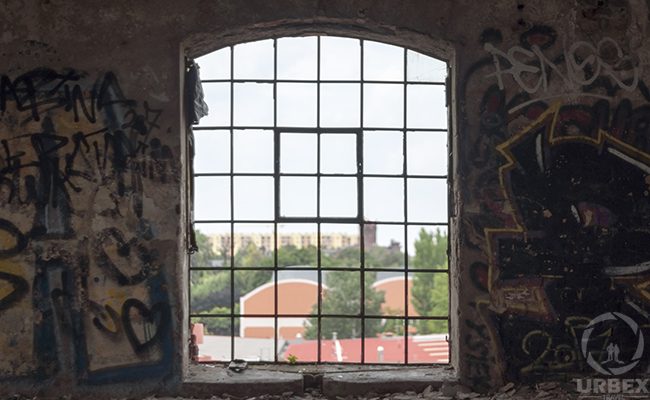 old window in abandoned building